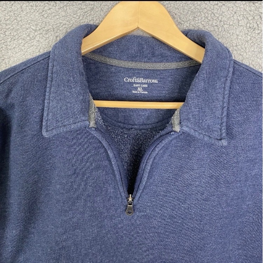 Croft & Barrow Sweatshirt Men XL Heather Blue Collared 1/4 Zip Pullover Cotton - Picture 4 of 13